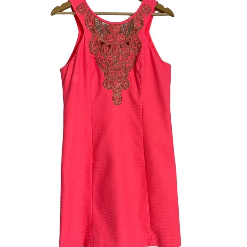 Lilly Pulitzer Pink Sun Ray Gold Embroidered Cut Out Shift
